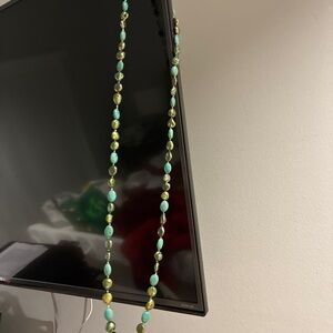 Betsey Johnson Aqua and Olive Beaded Necklace and ring set